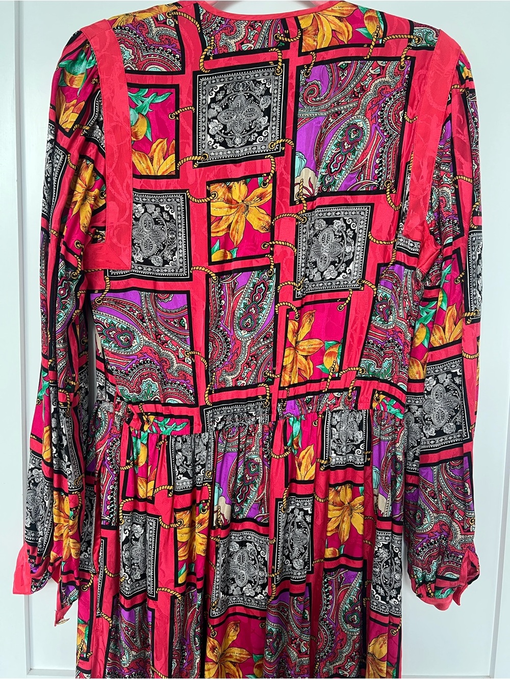 Bright Fuchsia Paisley & Floral Midi Dress 100% silk
